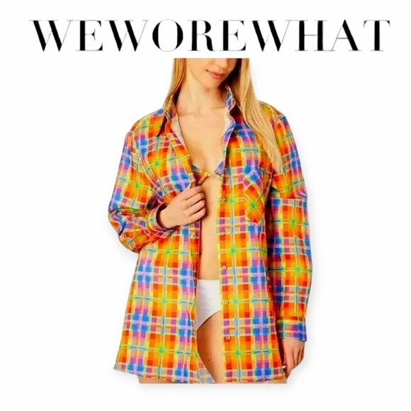 Oversized Rainbow Plaid Button-Up Dad Shirt XL by WeWoreWhat - Picture 1 of 11